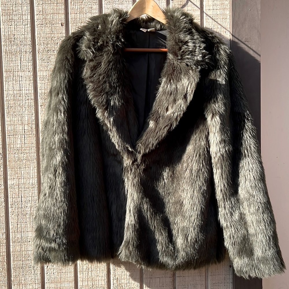 Green faux fur coat